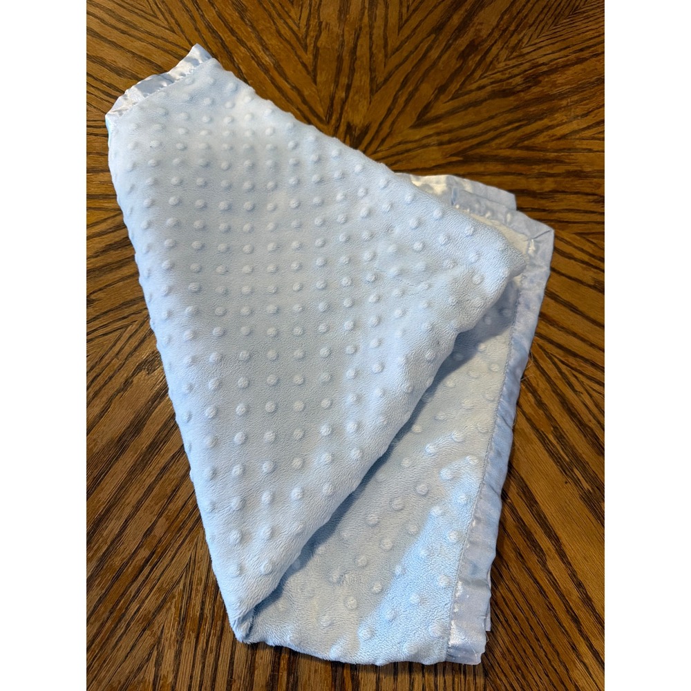 Nursery Rhyme Light Blue Dimple Dot Minky Baby Blanket with Satin Trim Backing